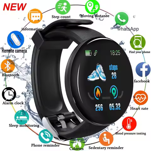 D18 Smart Watch Women Waterproof Wristwatches Men Smartwatch Electronic Clock Kids Fitness Tracker W