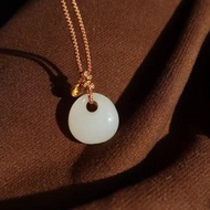 天然和田玉 和闐玉吊墜 公主扣平安扣吊墜 和田白玉平安扣項鏈