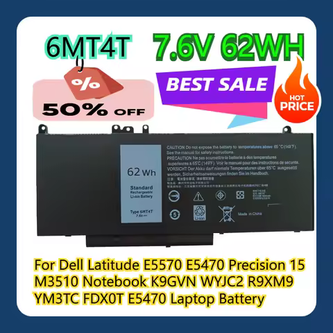 For Dell Latitude E5570 E5470 Precision 15 M3510 Notebook K9GVN WYJC2 R9XM9 YM3TC FDX0T 7.6V 62WH E5