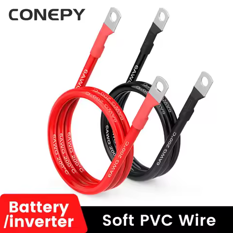 CONEPY Battery Power Inverter Cables 2AWG 4AWG 6AWG 8AWG Silicone Tinned Copper Wire M6/8/10 For Sol