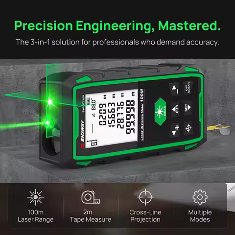 SNDWAY 3-in-1 Green Laser Rangefinder 7-120M Distance Meter with 2M Tape Crosshair Multiple Measurem