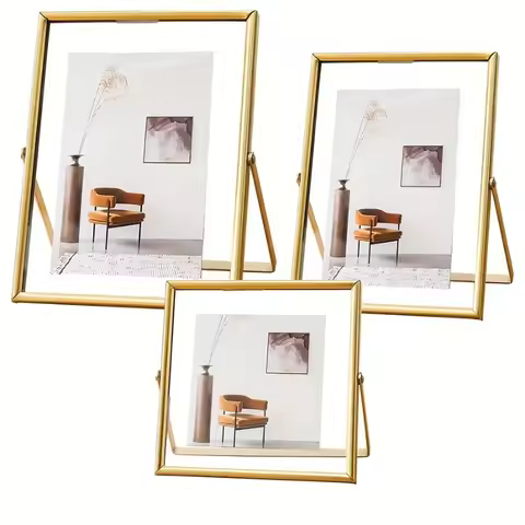 Set of 3 Metal Glass Picture Frames 4X4 5X7 4X6inch for Tabletop Decor Floating Photo Frames for Hom