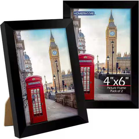4x6 Picture Frames 2 Pack, 4 by 6 Black Photo Frame for Wall or Tabletop Display, Lightweight Poster