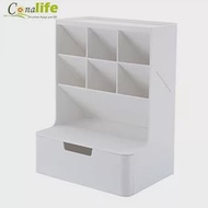 [Conalife] 多功能斜式內格大容量抽屜收納盒 （白色）-1入
