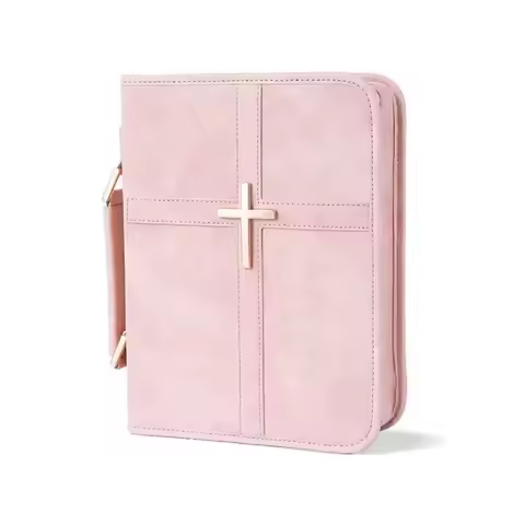 Cross-themed Vegan Leather Bible Cover Dust-proof with Phone Pocket Bible Carrying Case Built-in Boo