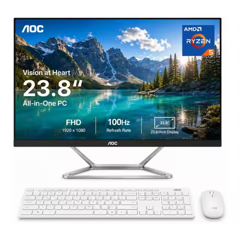 AOC 23.8" All-in-One Desktop Computer, AMD Ryzen 5 3500U, 16GB DDR4 RAM, 512GB SSD, Win 11 Home, Wir