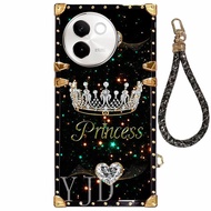 Case For Vivo V30e Princess Crown Series Hand Rope Straight Edge TPU Shockproof Phone Case
