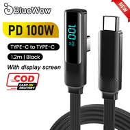 BlueWow Elbow USB Type C To C PD 100W Fast Charging Cable For i-P 17 16 15 Pro Max MacBook Pro LED D