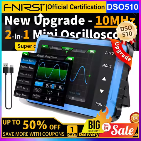FNIRSI DSO510 2 IN 1 Portable Digital Oscilloscope Signal Generator 48MS/s Sampling Rate 10MHz Bandw