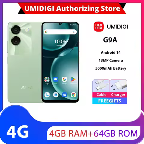 UMIDIGI G9A,4Гб + 64ГБ,Android 14,Octa-Core,5000 мАч,13 МП,6.75 ”Water Drop,60Hz,AI Face Unlock,4G G