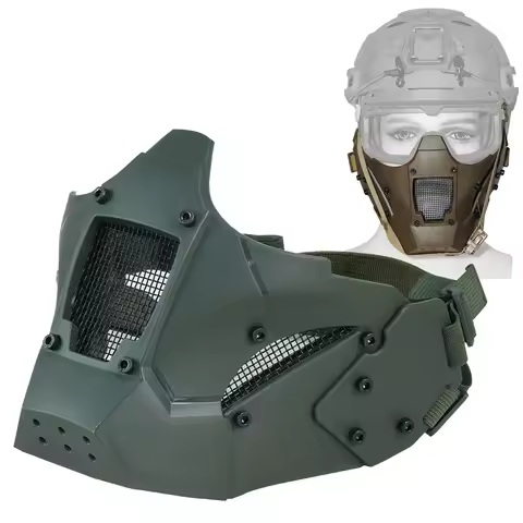 BOOIU Tactical Helmet Mask Half-Face Iron Mesh Windproof Mask Air Gun Headdress Outdoor Sports Cycli