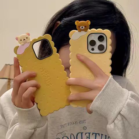 Sandwich Rilakkuma Bear Biscuit Soft Silicone Cover Case For iPhone 16 15 14 13 12 11 Pro 7 8 Plus X