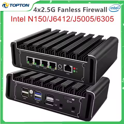 Topton Fanless Firewall Mini PC Top Version Intel i7 i5 i3 8505 J6412 J5005 6305 4x 2.5G LAN Home Se