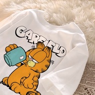 Korean tie dye Garfield cartoon printed short sleeved T-shirt formen and women, loose casual top