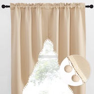 2PC Kitchen Room Darkening Trapezoid Valance Rod Pocket Curtain Drape for Home Small Window Decorations