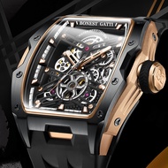BONEST GATTI Men's Automatic Mechanical Watch Luxury Skeleton Tonneau Case Stainless Steel Fashion W