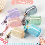 SOLIGHTER Mesh Storage Bag, Mesh Large Capacity Coin Purse,  Dopamine Color Organizer Handheld Cosme