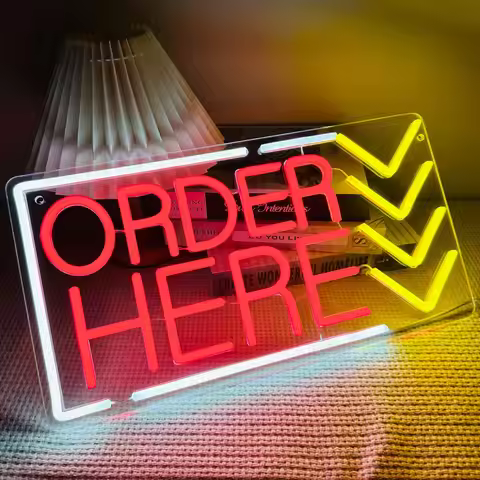 Neon LED Sign Order Here Neon Sign Up Order Here Sign for Store Supermarket LED Lights Order Decor S