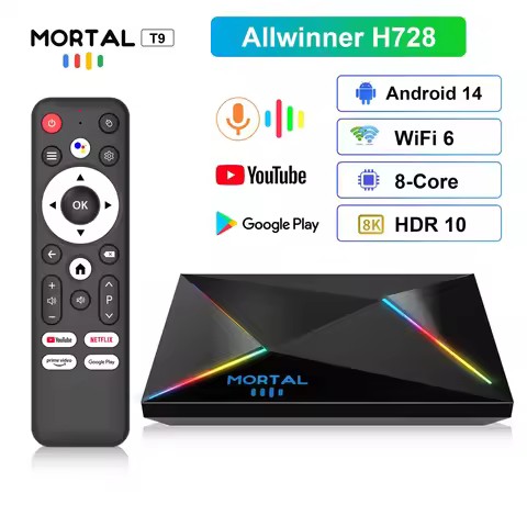 Android14 Streaming TV Box Wifi6 1000M Mortal T9 Smart 8K 4K Home theater AllwinnerH728 Octa Core Ne