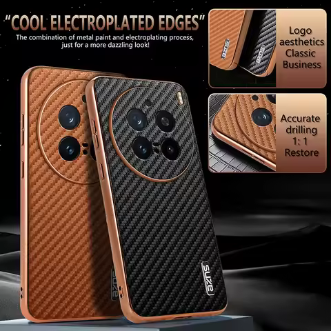 For VIVO X200 Pro Case Luxury PU Plating carbon fiber Protective Back Cover Case For VIVO X200 X100S