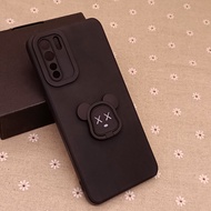 Carristo Oppo A91 / Reno 3 Reno3 Simple Back Silicone Case with Bear Stand I-Ring Ring Soft TPU Cove