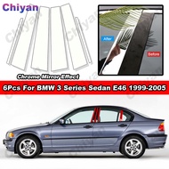 For BMW 3 Series Sedan E46 1999 2000 2001 2002 2003 2004 2005 6Pcs Chrome Glossy Mirror Effect Car D