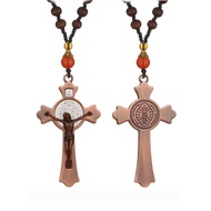 Exorcism Saint Benedict Crucifix Cross Pendant Rosary Necklace Wooden Prayer Beads Chain