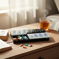 1pc 14-Slot 7-Day AM/PM Pill Organizer, Double-Row, Braille-Labeled, Portable Medicine Box