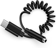 USB C to 3.5mm Audio Coiled Cable,Type C to Aux Dongle Adapter for Samsung Galaxy A56 S25 Ultra A36