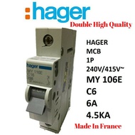 MCB HAGER 6A 10A 16A 20A 32A 1POLE MCB 4.5KA WITH SIRIM APPROVED