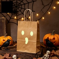 [WX] Halloween Candy Bags, Luminous Pumpkin Ghost Pattern Pouch, Durable Thickened Paper with Hemp R