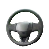 Black Suede Hand Sew Car Steering Wheel Cover For Honda Fit Jazz 2014-2018 Car Interior accessories
