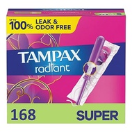 Tampax Radiant Tampons, Super Absorbency, With Leakguard Braid, Unscented, 28 Count x 6 Packs (168 C