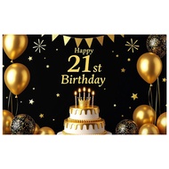 21st Birthday Party Decoration Extra Large Fabric Black Gold Sign Poster for Anniversary Photo Booth