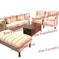 Sofa Kain 3 Seater Sofa + 2 Kerusi Baldu + 1 Stool