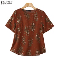 ZANZEA Women's Causal Dark Print Half Sleeve O neck Blouse