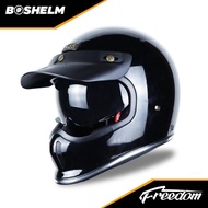 BOSHELM Helm NJS Freedom Solid HITAM GLOSSY Helm Full Face SNI