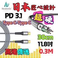 Type C — Type C (30cm，11.8 inch，0.3M米，0.3M ) Hedonic -30cm USB-C to USB-C, PD 3.1 240W 充電傳輸線 81077