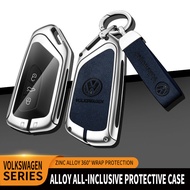 Genuine Leather Smart Remote Car Key Fob Case Cover Shell Holder Zinc Alloy Metal Protector Keychain