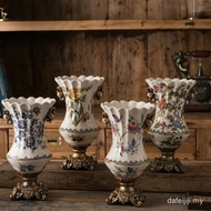 European-Style High-Foot Vase Vintage Ice Crack Ceramic Vase Creative Home Furnishings Ornaments H9Y
