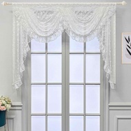 French Romantic White Floral Knitted Lace Curtain Waterfall Valance Rod Pocket Customized Ruffled Swag Valance Scalloped Curtain Topper for Kitchen Living Room