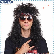 NEXTSS 70s 80s Rockstar Wig, Long Curvy Halloween Party Cosplay Wig, Fluffy Punk Mullet Wig