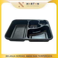 Kotak Makan Plastik / Mika Tray Bento Kotak Hitam 4 Sekat / Box Bento Per PAK isi 50