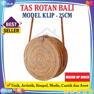 TAS ROTAN BALI Model KLIP 25cm Original COKLAT - Tas Anyaman Rotan - Tas Rotan Bulat Murah - Tas Bal