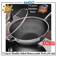 AMGO KATA Stainless Steel 34cm Honeycomb 7 Layer Non Stick Cooking Steamboat Wok Pan Induction Cooke