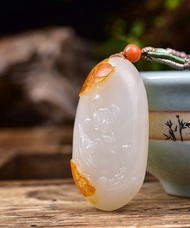 秒殺價 天然和田玉籽料蓮花吊墜 寓意好事連連