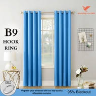 B9 SOFT BLUE - 95% BLACKOUT CURTAIN (Ring Hook) High CURTAIN SLIDING DOOR CURTAIN Room DOOR CURTAIN