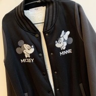 迪士尼Disney 米奇米妮羔羊毛內裏棉質長版棒球外套M