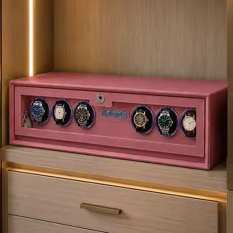 CEQSAFE Slots Handmade Leather Luxury 6 Slots Watches Display Safe Box with Drawer Style Storage Cab