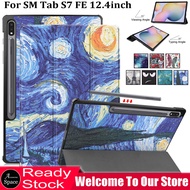 Casing For Samsung Galaxy Tab S7 FE 12.4" Tablet Cover SM-T730 SM-T733 SM-T736B Tablet Case PU Leather Folding Stand Magnetic Flip Cover Pattern Sweat proof Sleep/Wake UP